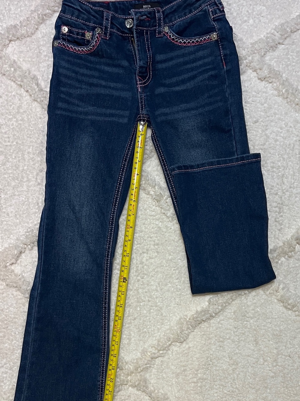 True Religion Dark Blue Skinny Jeans with Pink Stitching